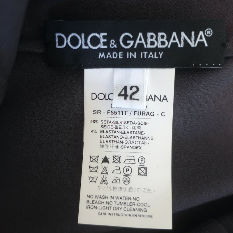 Dolce &amp; Gabbana Tie-Neck Satin Blouse Gray Stretch Silk Size 42 Button-Down Top