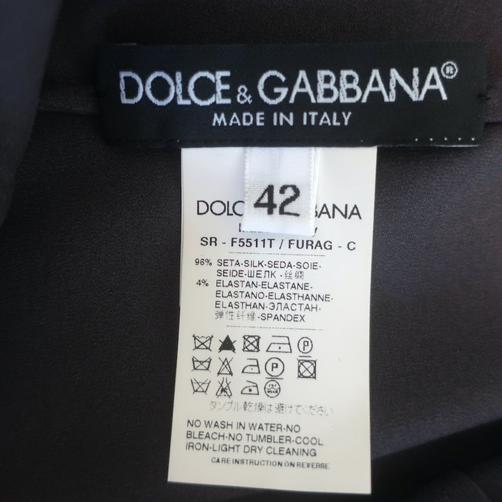 Dolce &amp; Gabbana Tie-Neck Satin Blouse Gray Stretch Silk Size 42 Button-Down Top