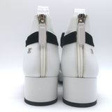 Chanel Bicolor Cap Toe T-Strap Bow Pumps White Leather & Black Velvet Size 38C