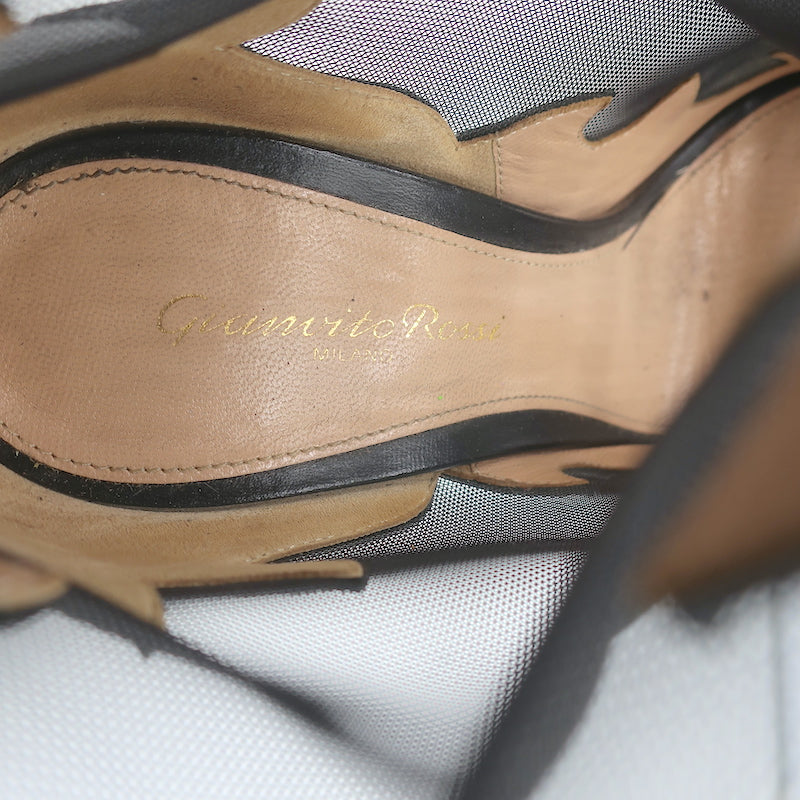 Gianvito Rossi Peep Toe Lace-Up Boots Black Leather &amp; Mesh Size 38
