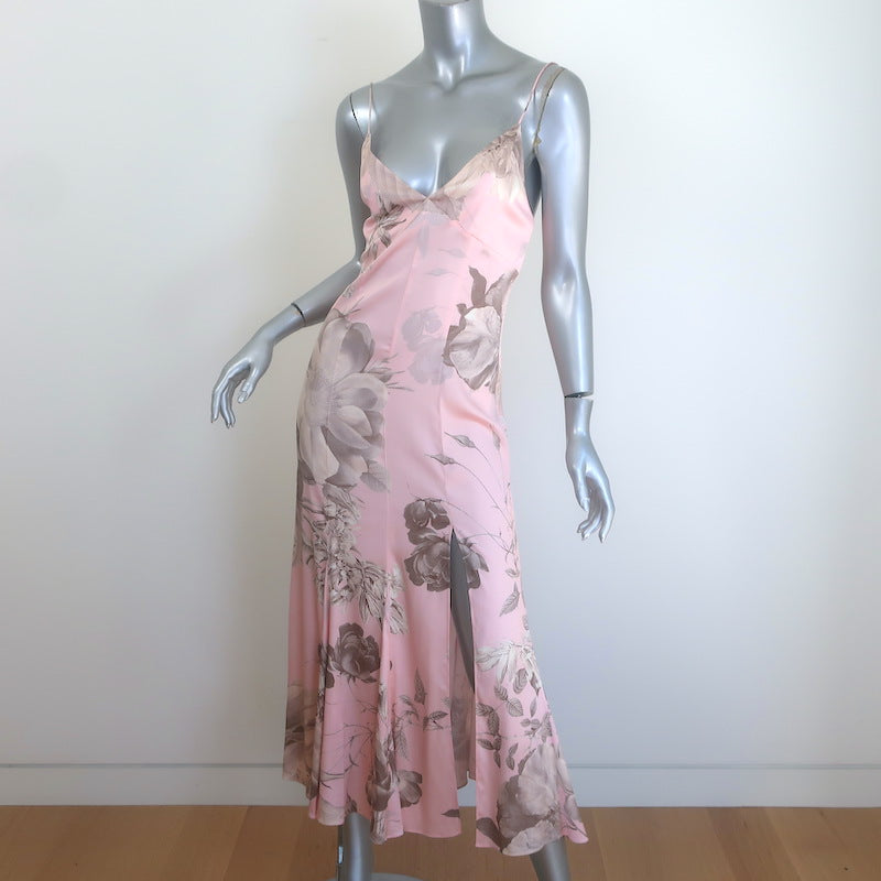 Alice + Olivia Julietta Midi Slip Dress Pink Floral Print Satin Size 0 NEW