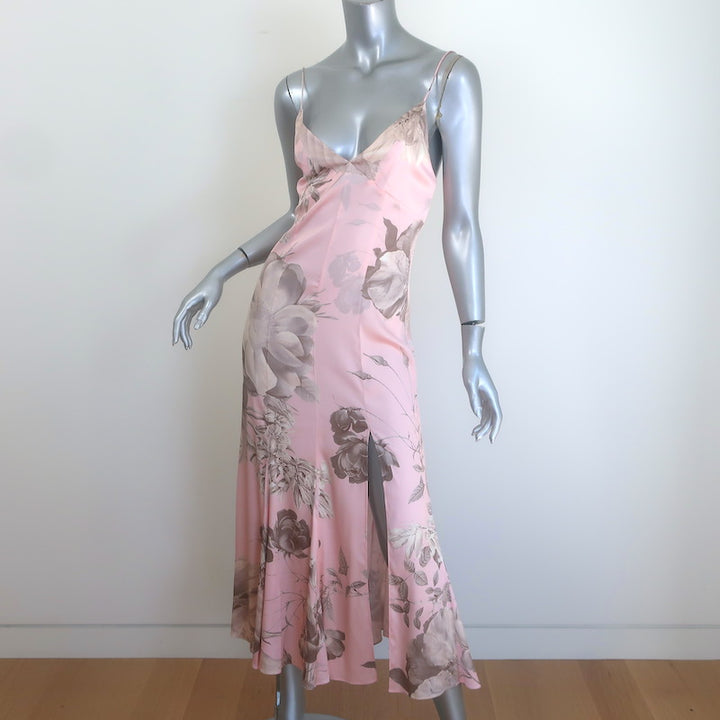 Alice + Olivia Julietta Midi Slip Dress Pink Floral Print Satin Size 0 NEW
