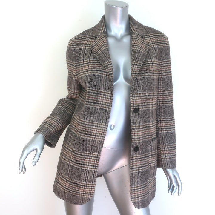 Maje Garion Plaid Oversized Blazer Brown/Beige Size 36 Two-Button Jacket