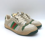 Gucci Screener Distressed Low Top Sneakers Off-White Leather Size 38
