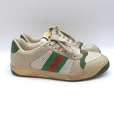 Gucci Screener Distressed Low Top Sneakers Off-White Leather Size 38