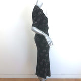 Veronica Beard Mika Short Sleeve Midi Dress Black Floral Print Silk Size 0