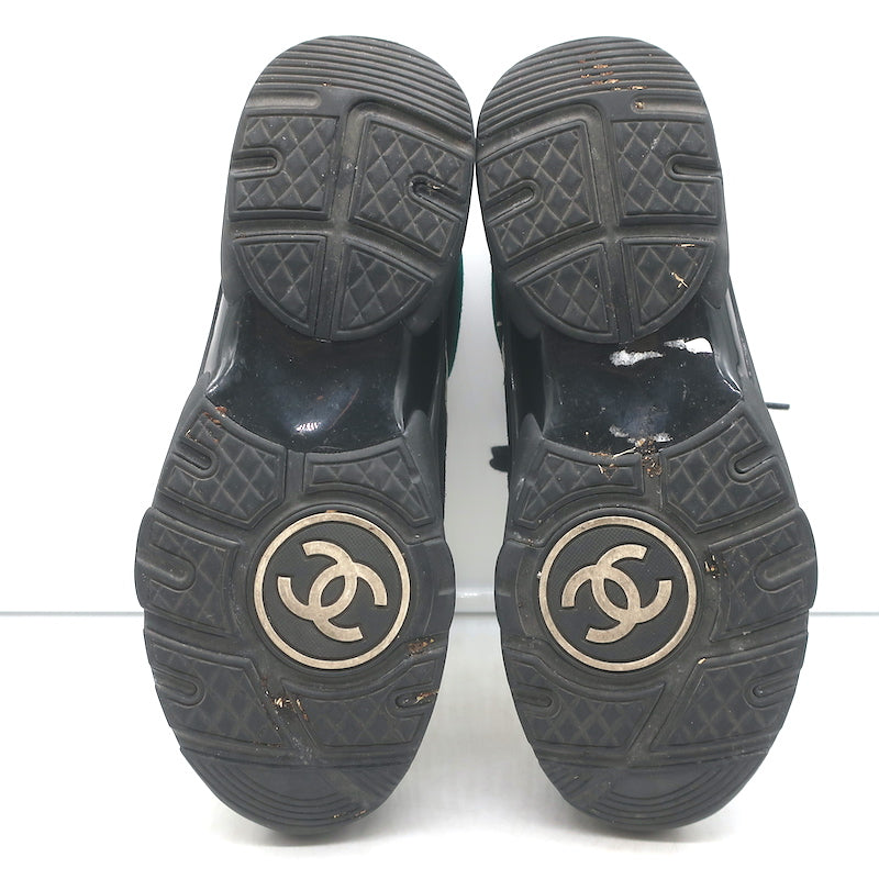 Chanel 19A Lace-Up High Top Sneakers Black Suede &amp; Gold Metallic Leather Size 38
