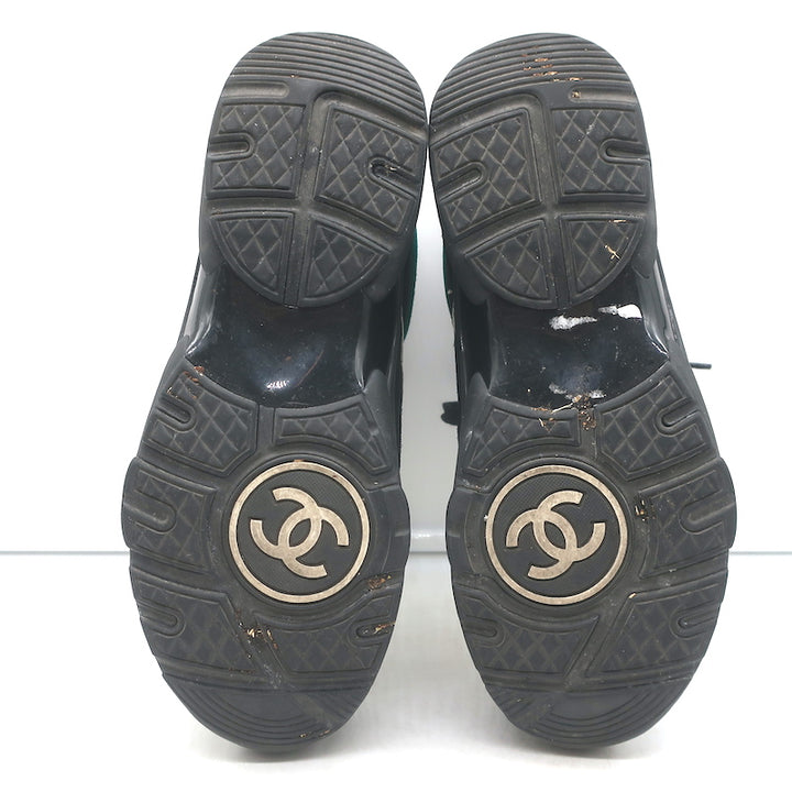 Chanel 19A Lace-Up High Top Sneakers Black Suede &amp; Gold Metallic Leather Size 38
