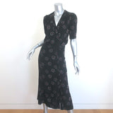 Veronica Beard Mika Short Sleeve Midi Dress Black Floral Print Silk Size 0