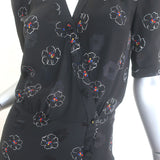 Veronica Beard Mika Short Sleeve Midi Dress Black Floral Print Silk Size 0
