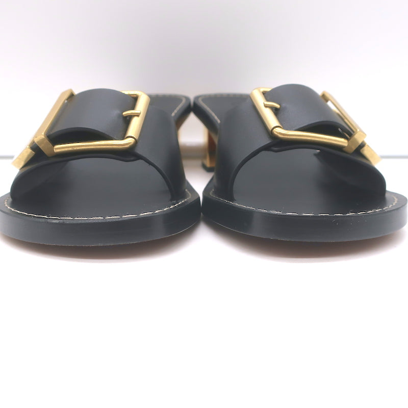 Chloe Rebecca Buckle Mules Black Leather Size 36 Block Heel Sandals NEW