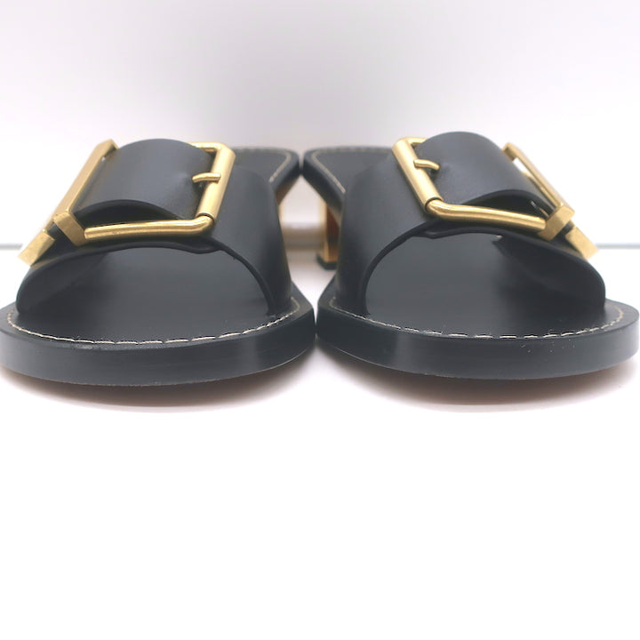 Chloe Rebecca Buckle Mules Black Leather Size 36 Block Heel Sandals NEW
