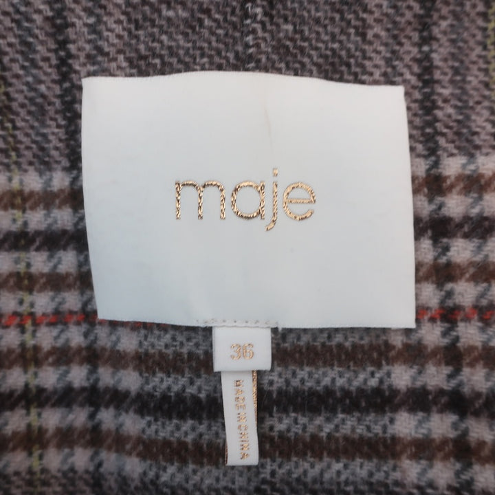 Maje Garion Plaid Oversized Blazer Brown/Beige Size 36 Two-Button Jacket