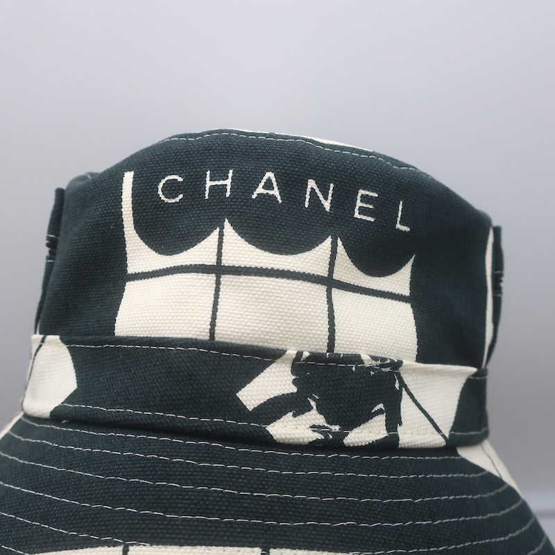 Chanel Window Print Bucket Hat Black &amp; White Canvas Size Medium
