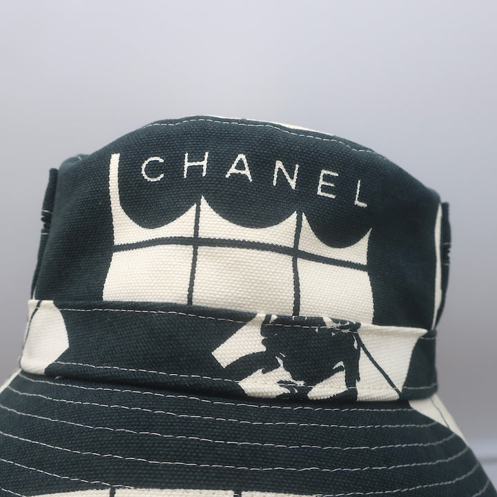 Chanel Window Print Bucket Hat Black &amp; White Canvas Size Medium