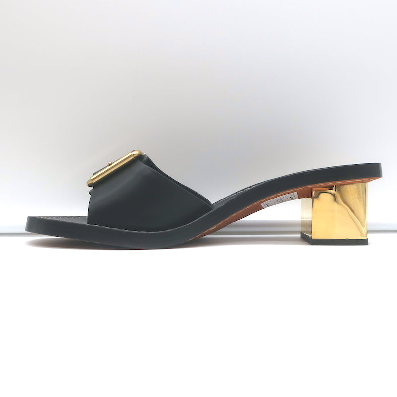 Chloe Rebecca Buckle Mules Black Leather Size 36 Block Heel Sandals NEW