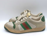 Gucci Screener Distressed Low Top Sneakers Off-White Leather Size 38