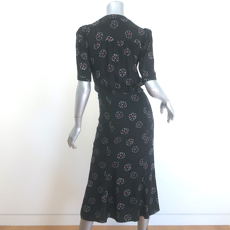 Veronica Beard Mika Short Sleeve Midi Dress Black Floral Print Silk Size 0