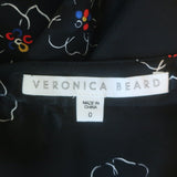 Veronica Beard Mika Short Sleeve Midi Dress Black Floral Print Silk Size 0