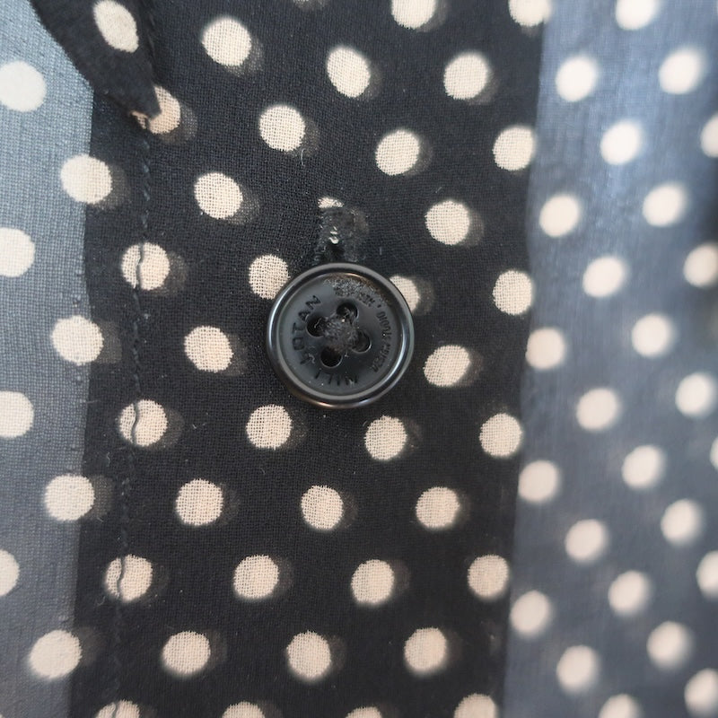 Nili Lotan Polka Dot Blouson Sleeve Tie-Neck Blouse Black Silk Size Extra Small