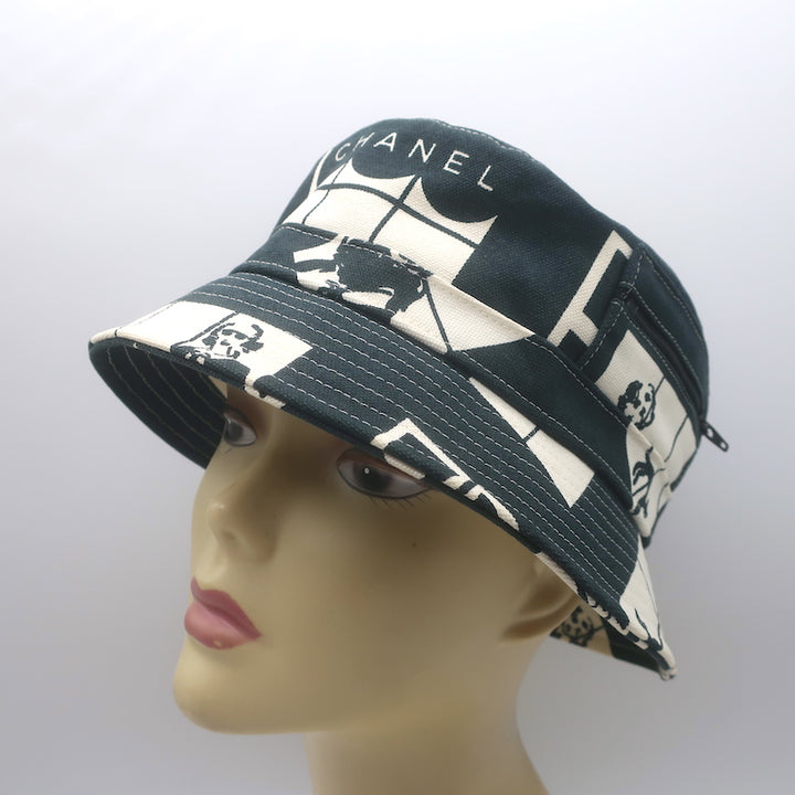 Chanel Window Print Bucket Hat Black &amp; White Canvas Size Medium