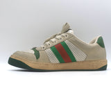 Gucci Screener Distressed Low Top Sneakers Off-White Leather Size 38
