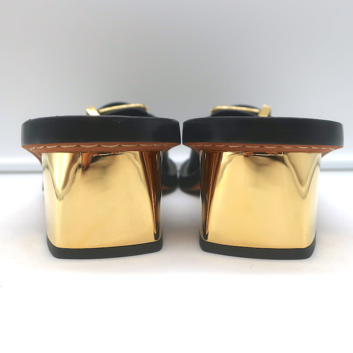 Chloe Rebecca Buckle Mules Black Leather Size 36 Block Heel Sandals NEW