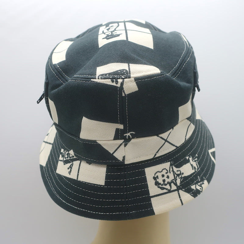 Chanel Window Print Bucket Hat Black &amp; White Canvas Size Medium