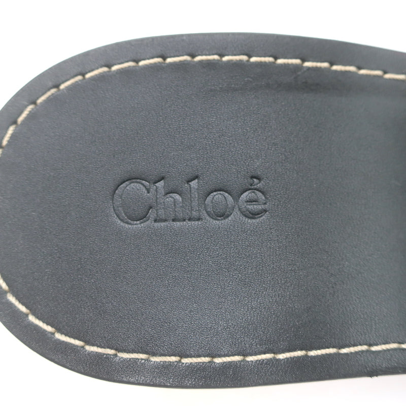 Chloe Rebecca Buckle Mules Black Leather Size 36 Block Heel Sandals NEW