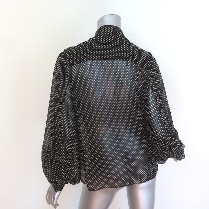 Nili Lotan Polka Dot Blouson Sleeve Tie-Neck Blouse Black Silk Size Extra Small