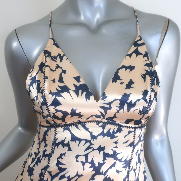 Ulla Johnson Evie Cross-Back Maxi Dress Magnolia Floral Print Satin Size 00 NEW
