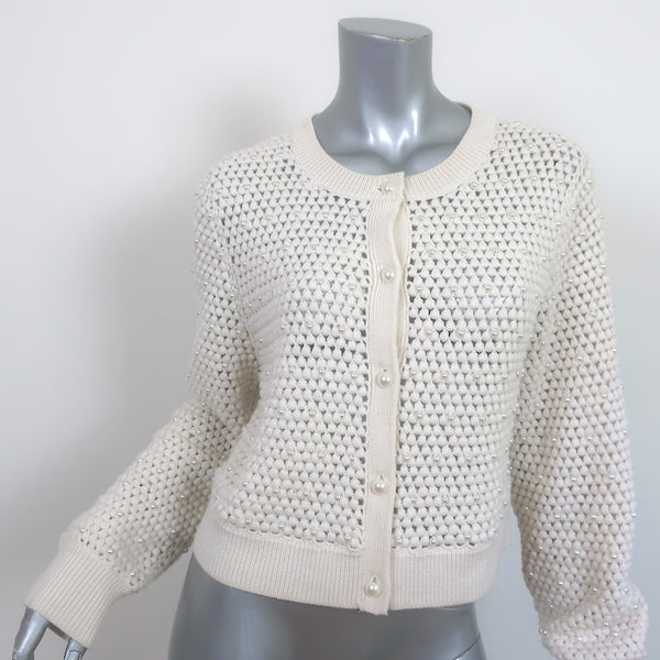 Alice + Olivia Faux Pearl Cardigan Kitty Ivory Crochet Wool Size