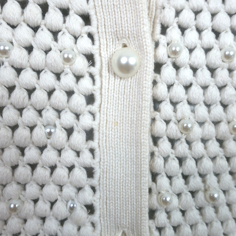 Alice + Olivia Faux Pearl Cardigan Kitty Ivory Crochet Wool Size Large
