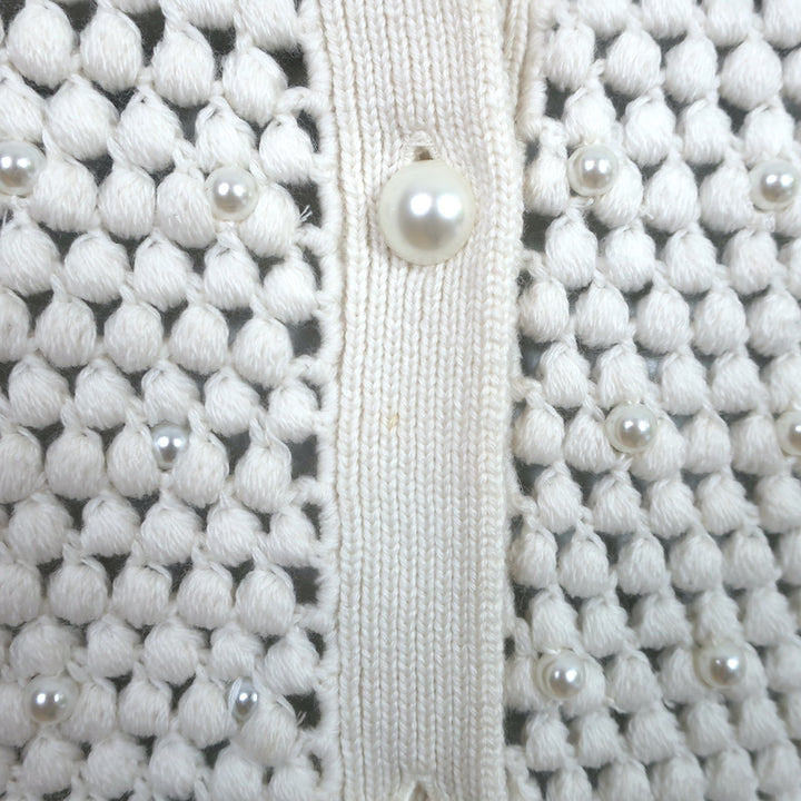 Alice + Olivia Faux Pearl Cardigan Kitty Ivory Crochet Wool Size Large