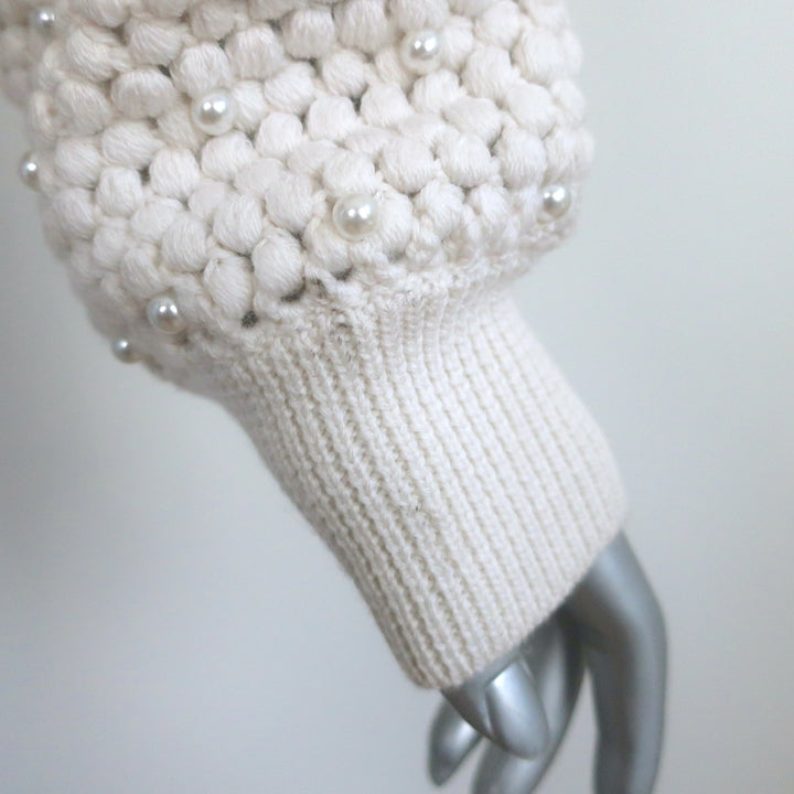 Alice + Olivia Faux Pearl Cardigan Kitty Ivory Crochet Wool Size Large