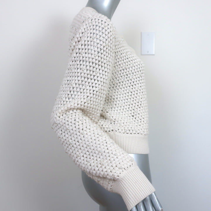 Alice + Olivia Faux Pearl Cardigan Kitty Ivory Crochet Wool Size Large