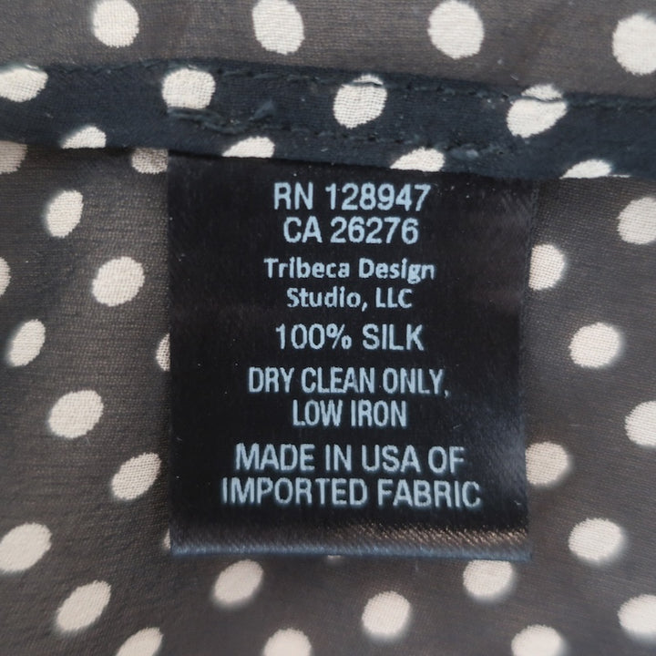 Nili Lotan Polka Dot Blouson Sleeve Tie-Neck Blouse Black Silk Size Extra Small