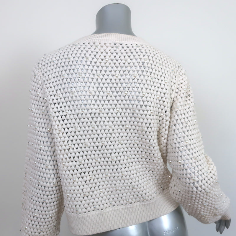 Alice + Olivia Faux Pearl Cardigan Kitty Ivory Crochet Wool Size Large