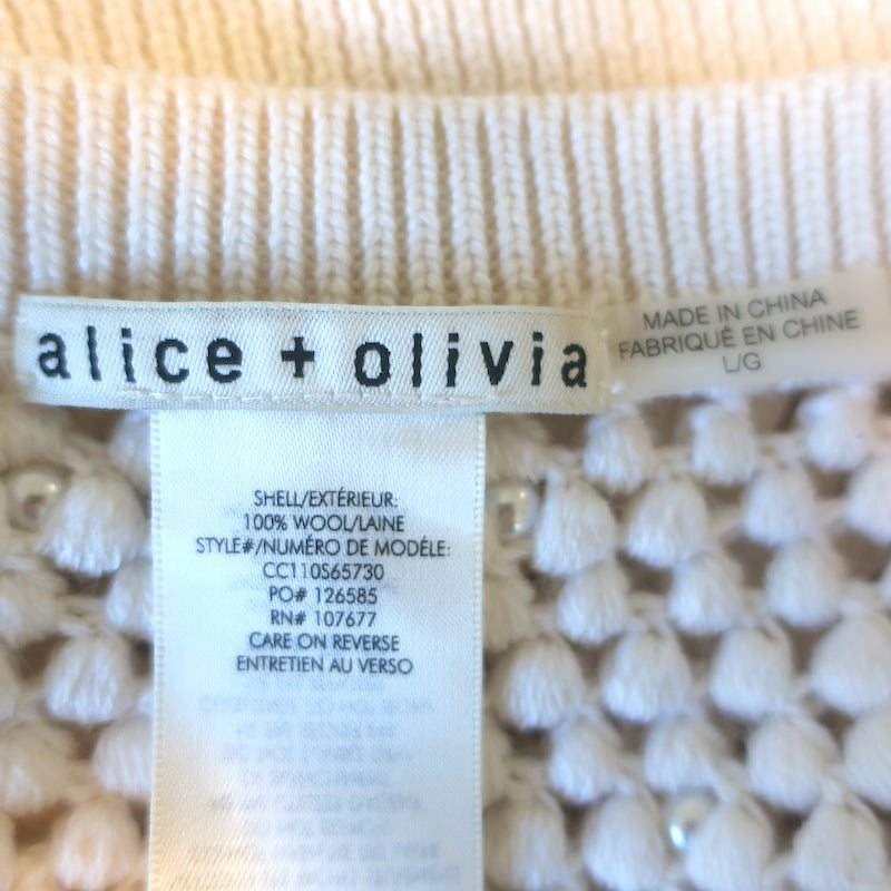 Alice + Olivia Faux Pearl Cardigan Kitty Ivory Crochet Wool Size Large