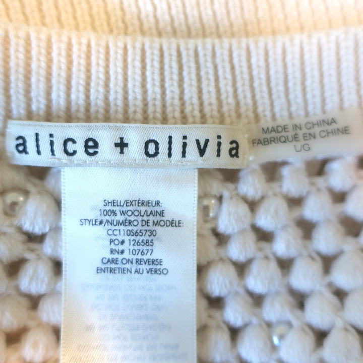 Alice + Olivia Faux Pearl Cardigan Kitty Ivory Crochet Wool Size Large