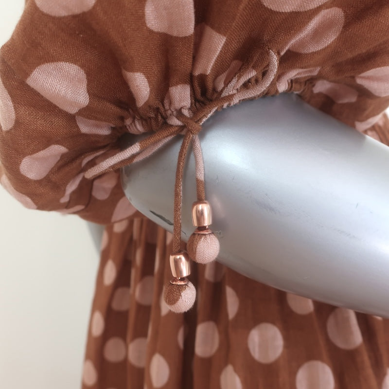 Zimmermann Primrose Puff Sleeve Polka Dot Midi Dress Brown/Pink Linen Size 0