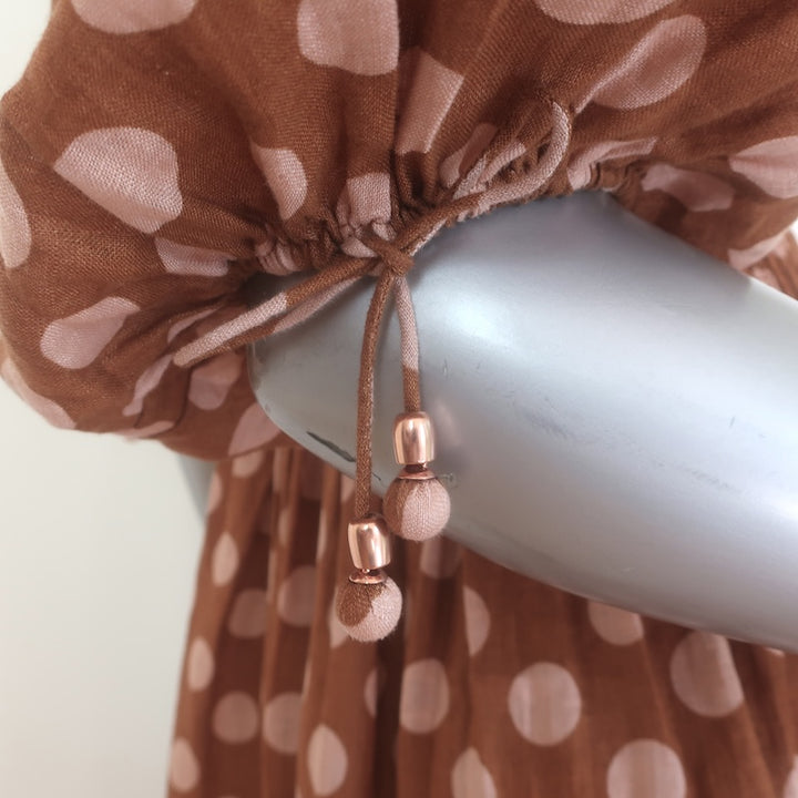 Zimmermann Primrose Puff Sleeve Polka Dot Midi Dress Brown/Pink Linen Size 0