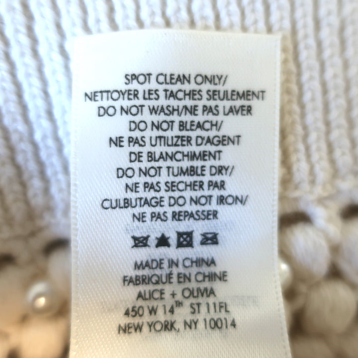 Alice + Olivia Faux Pearl Cardigan Kitty Ivory Crochet Wool Size Large
