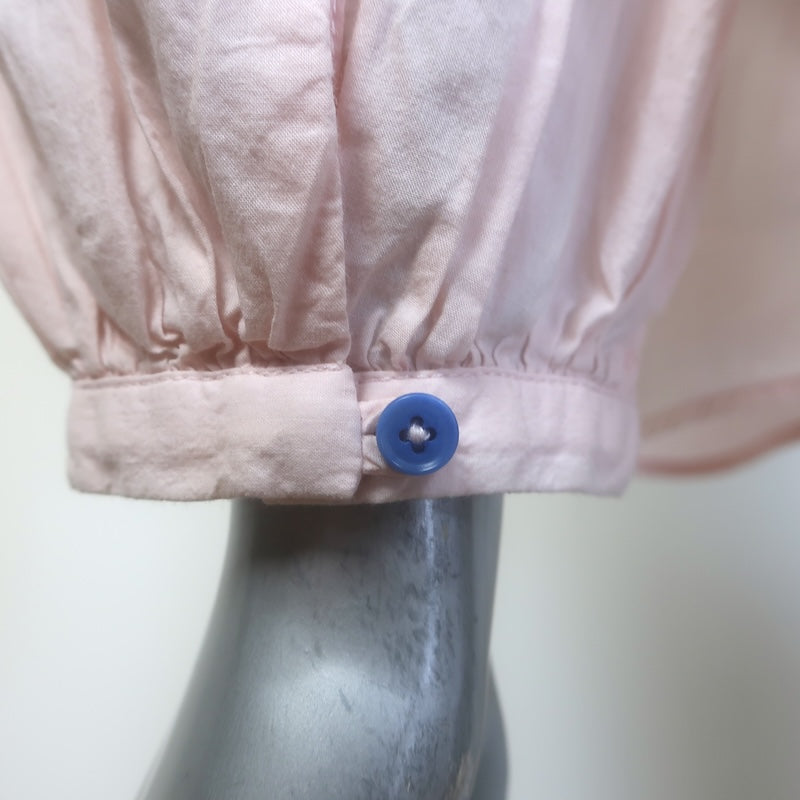 Lingua Franca Embroidered Tie-Neck Blouse Light Pink Cotton Size Extra Small