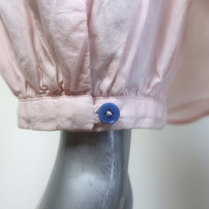 Lingua Franca Embroidered Tie-Neck Blouse Light Pink Cotton Size Extra Small