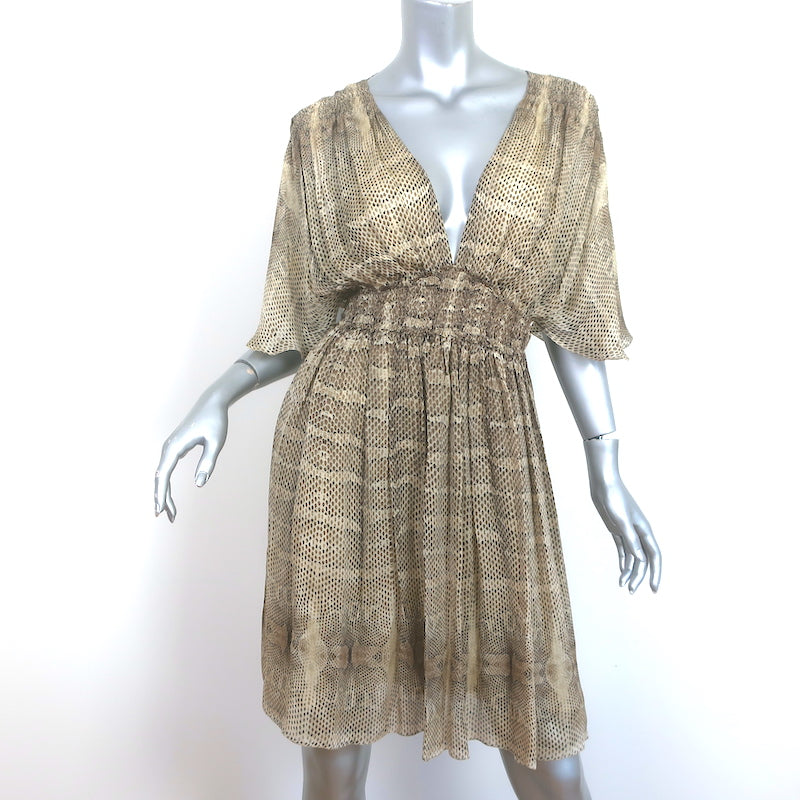 Roberto Cavalli Snakeskin Print Short Sleeve Dress Beige Silk Chiffon Celebrity Owned Roberto Cavalli Snakeskin Print Short Sleeve Dress Beige Silk Chiffon Celebrity Owned