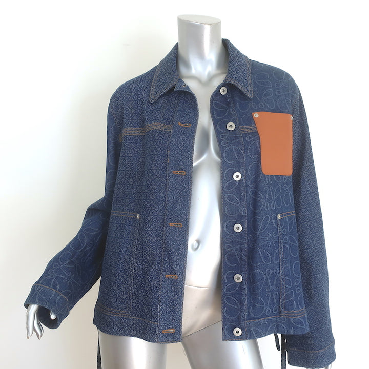 Loewe Anagram Workwear Denim Jacket Dark Blue Stretch Cotton Size 36
