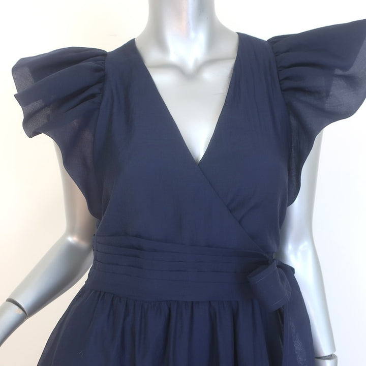 Jonathan Simkhai Banks Flutter Sleeve Tiered Maxi Dress Navy Taffeta Size 4