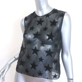 Saint Laurent Star Print Sleeveless Top Black Velvet Burnout Chiffon Size 38