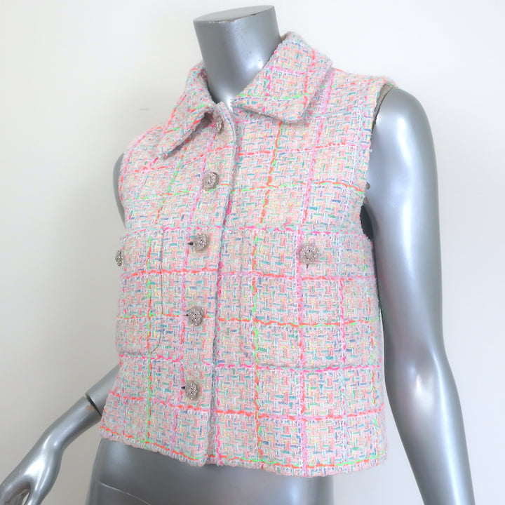 Chanel 24C Tweed Jewel-Button Vest Light Pink/Neon Cotton-Blend Size 38